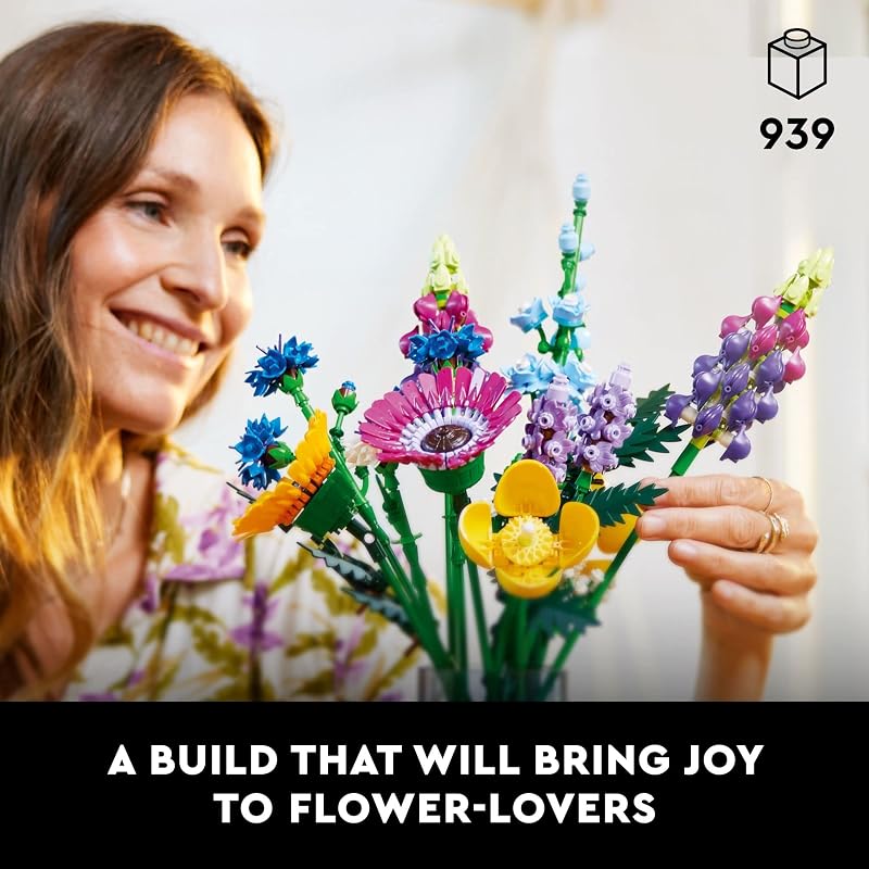 LEGO Botanicals Artificial Wildflower Bouquet Fake Indoor Flowers Building Set for Home Kitchen Desk Decoration Adults Ages 18 Gift for Birthdays 10313