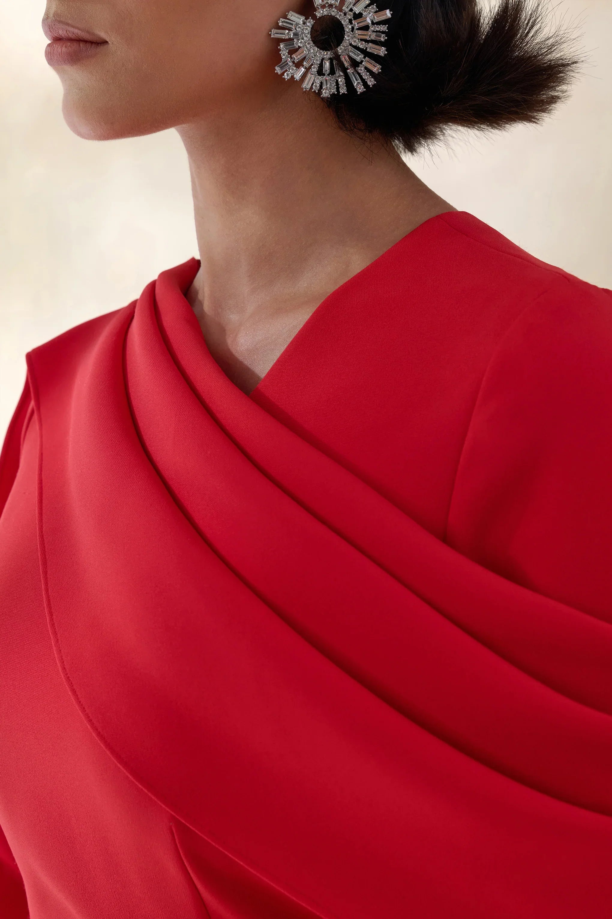 Heliora Red V Neck Maxi Dress With Sash And Draped Detail