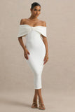 Bayshore White Bow Bardot Midi Dress