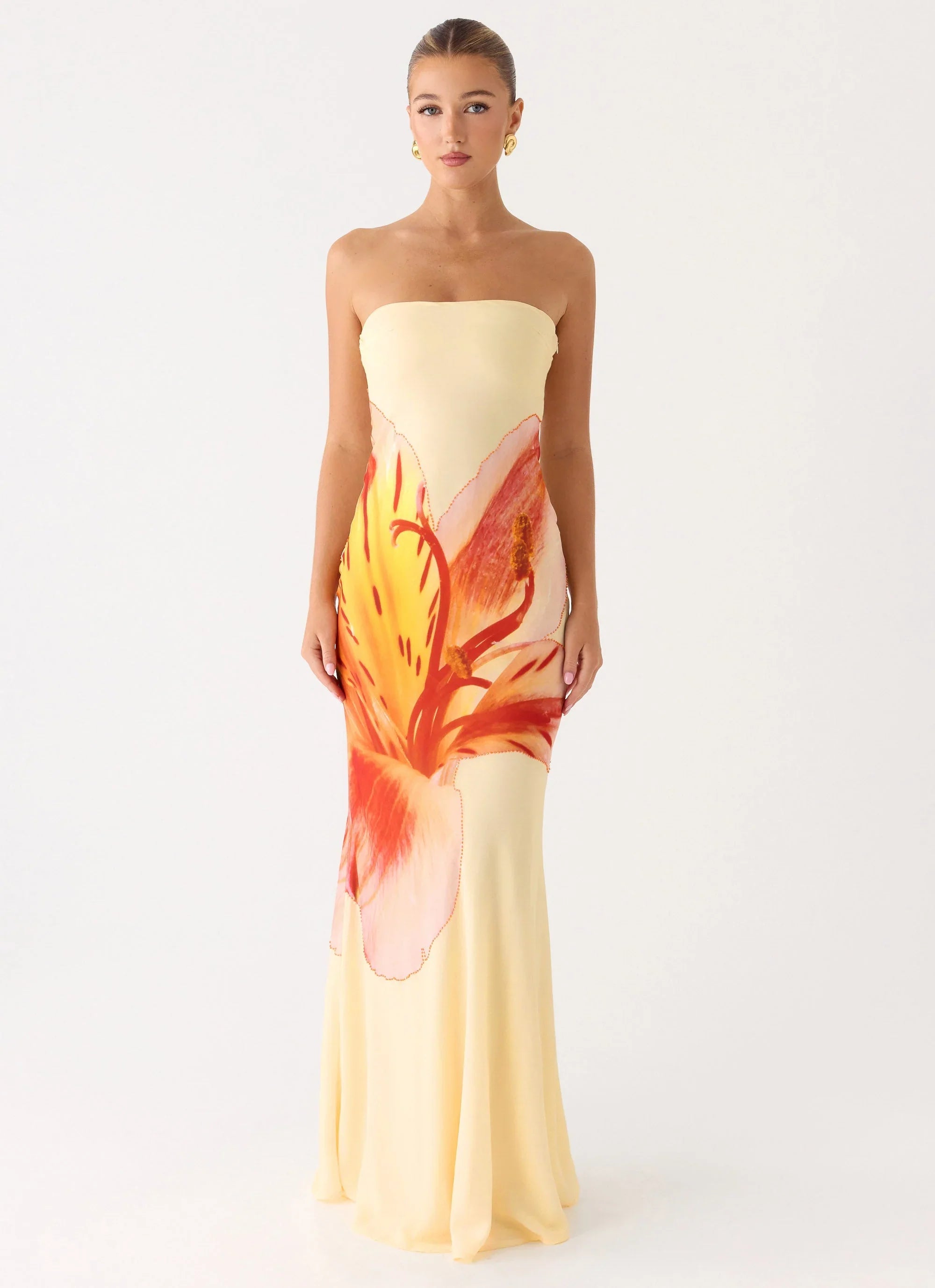 Ashwin Strapless Beaded Maxi Dress Sunpetal Print