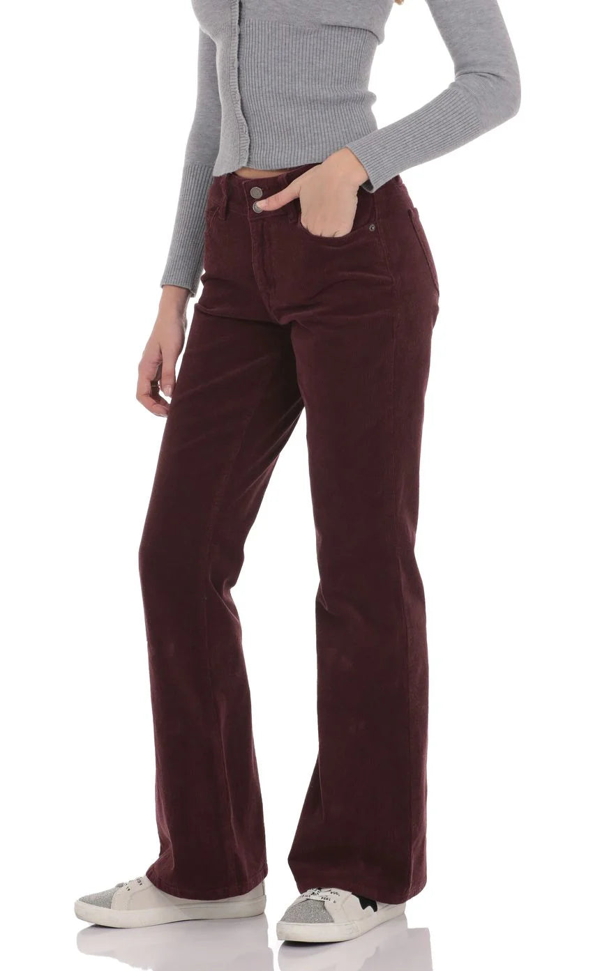 Corduroy Flare Jeans in Burgundy