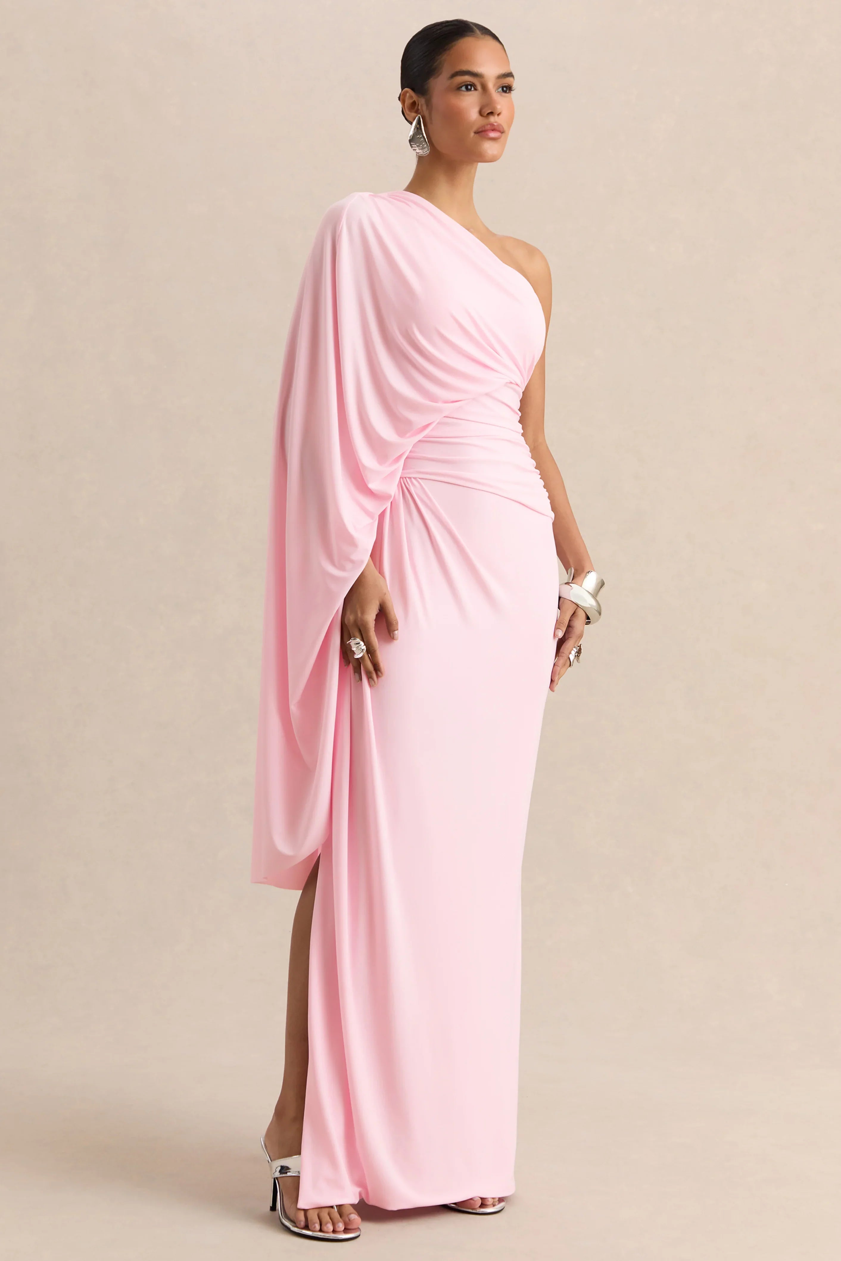Sabella Pink Asymmetric Neck Maxi Dress
