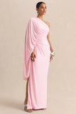 Sabella Pink Asymmetric Neck Maxi Dress