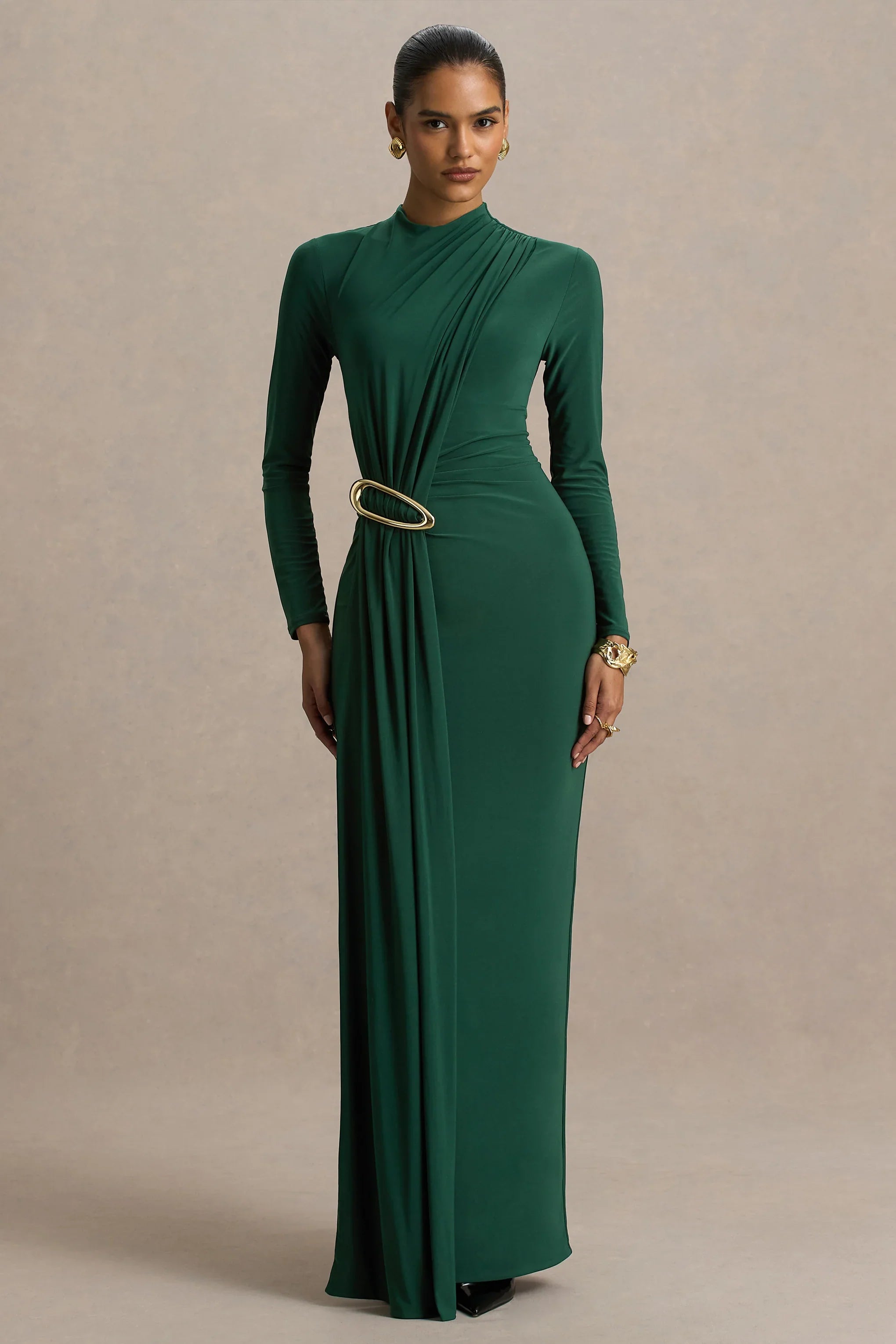Zadie Teal High Neck Maxi Dress With Gathered Detail