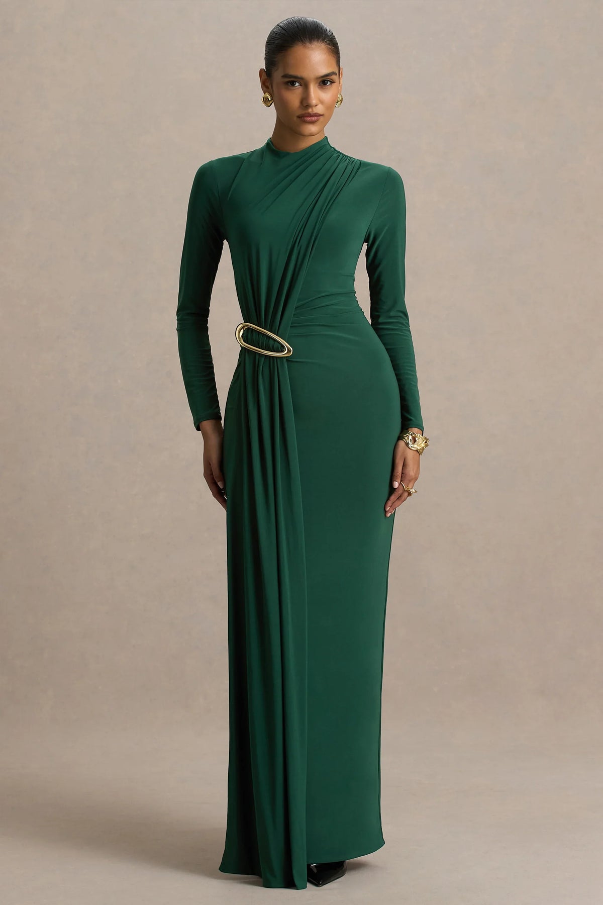 Zadie Teal High Neck Maxi Dress With Gathered Detail