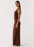 Seranella Sequin One Shoulder Maxi Dress Chocolate