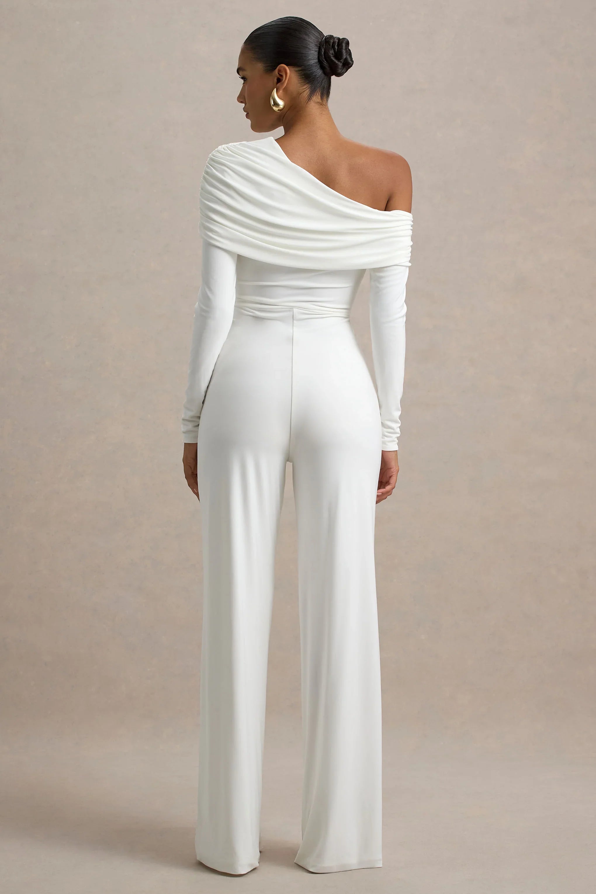 Gracious White Jumpsuit With Asymmetric Neckline