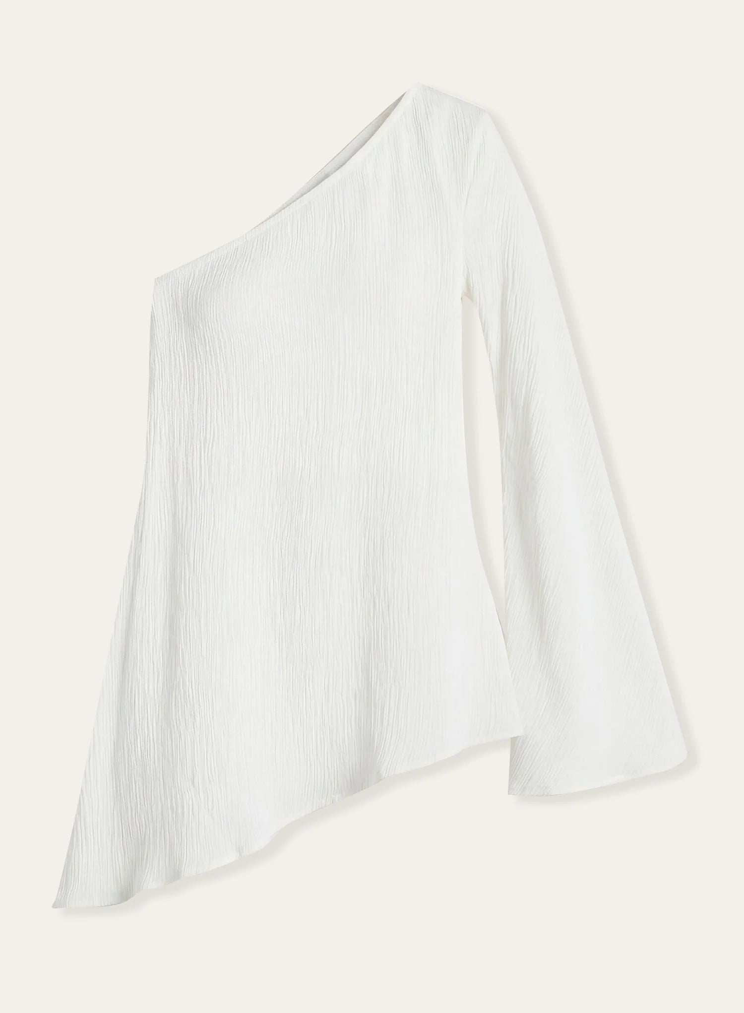 Cream Crinkle One Shoulder Flared Sleeve Top