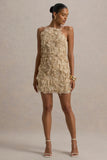 Kamara Nude Sequin Floral Halter Neck Mini Dress