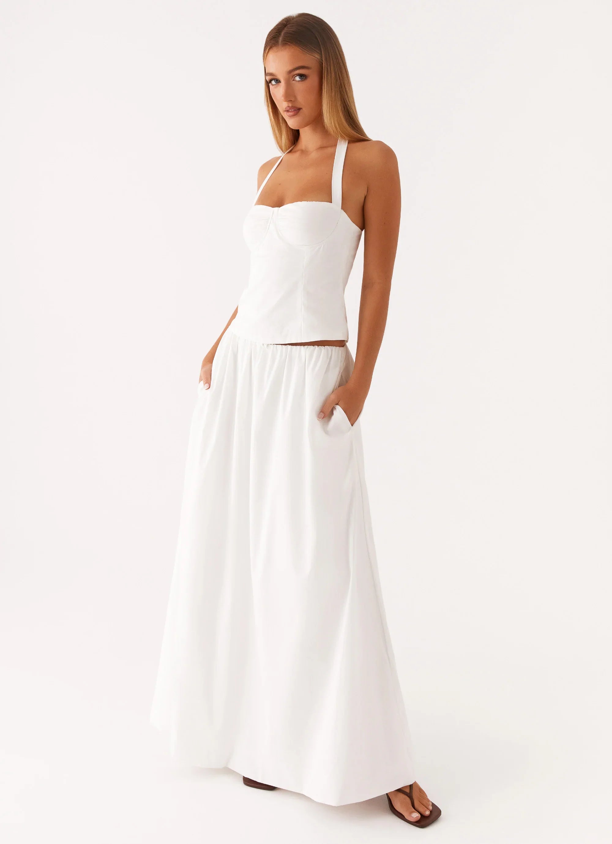 Cheryl Bustier Halter Top White