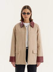 Beige Contrast Collar Barn Jacket