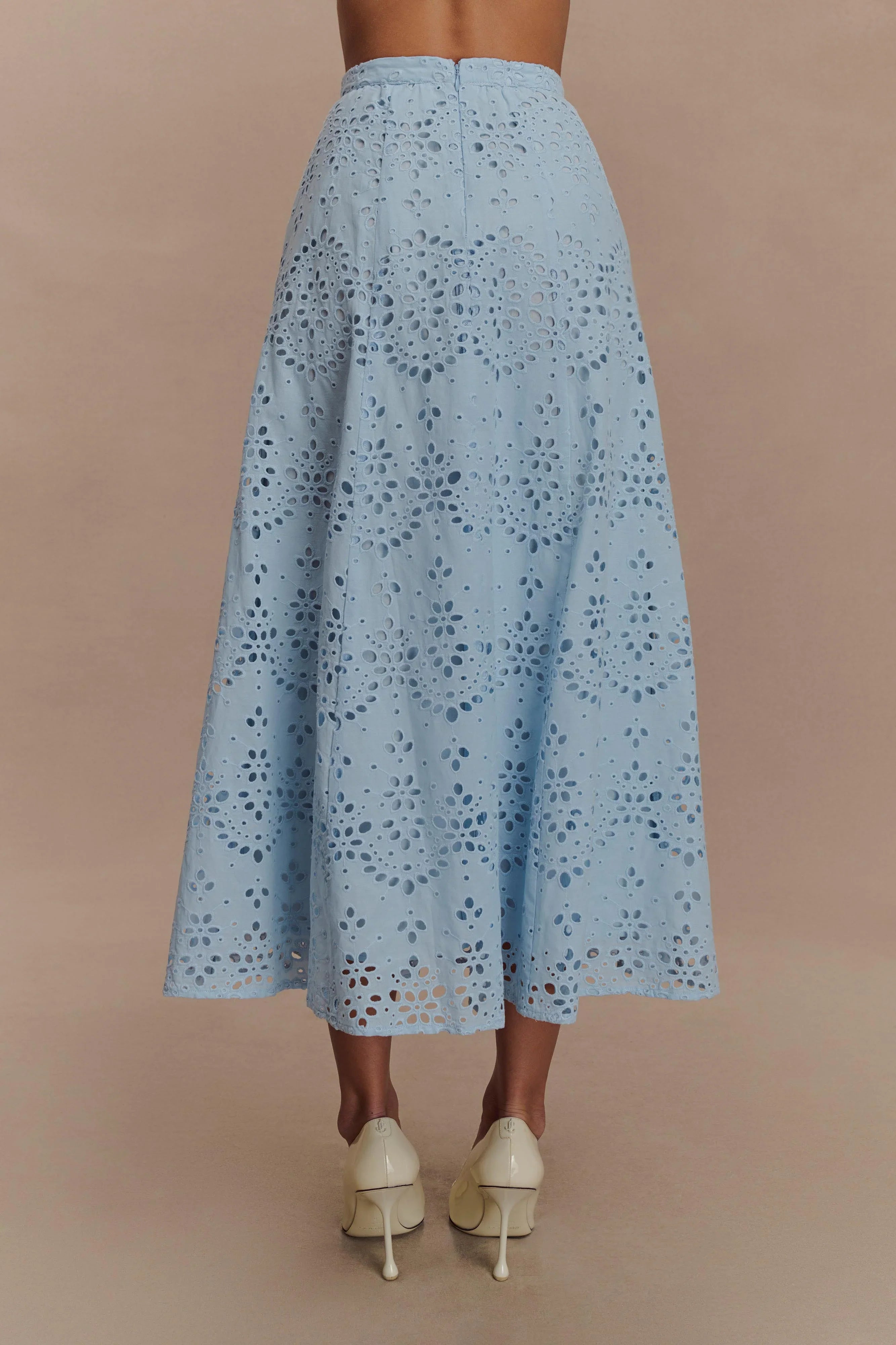 Arla Broderie Midi Skirt Pale Cornflower Blue