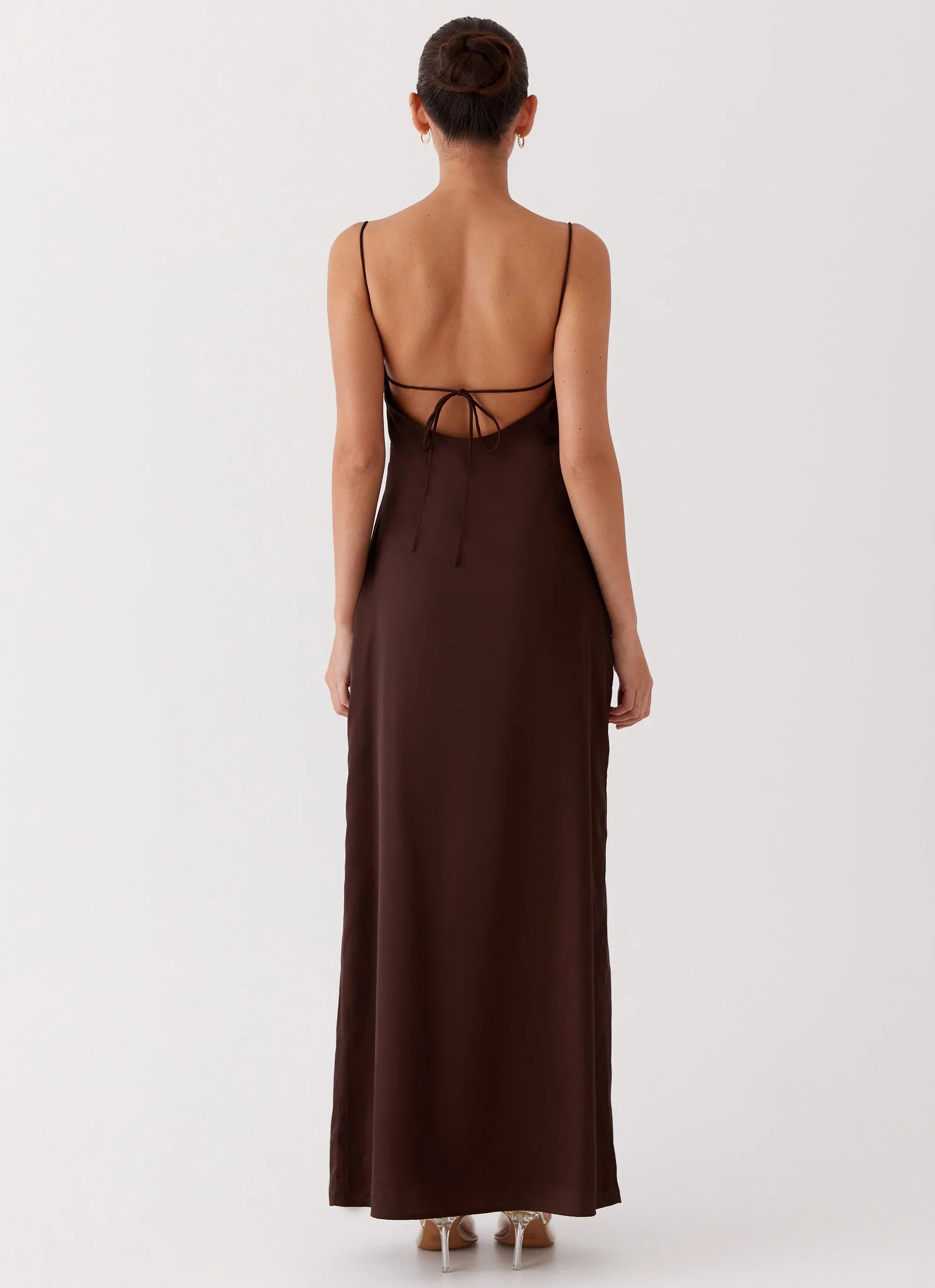 Dream Sight Lace Satin Maxi Dress Chocolate