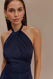 Elyna Slinky Halter Maxi Dress Navy