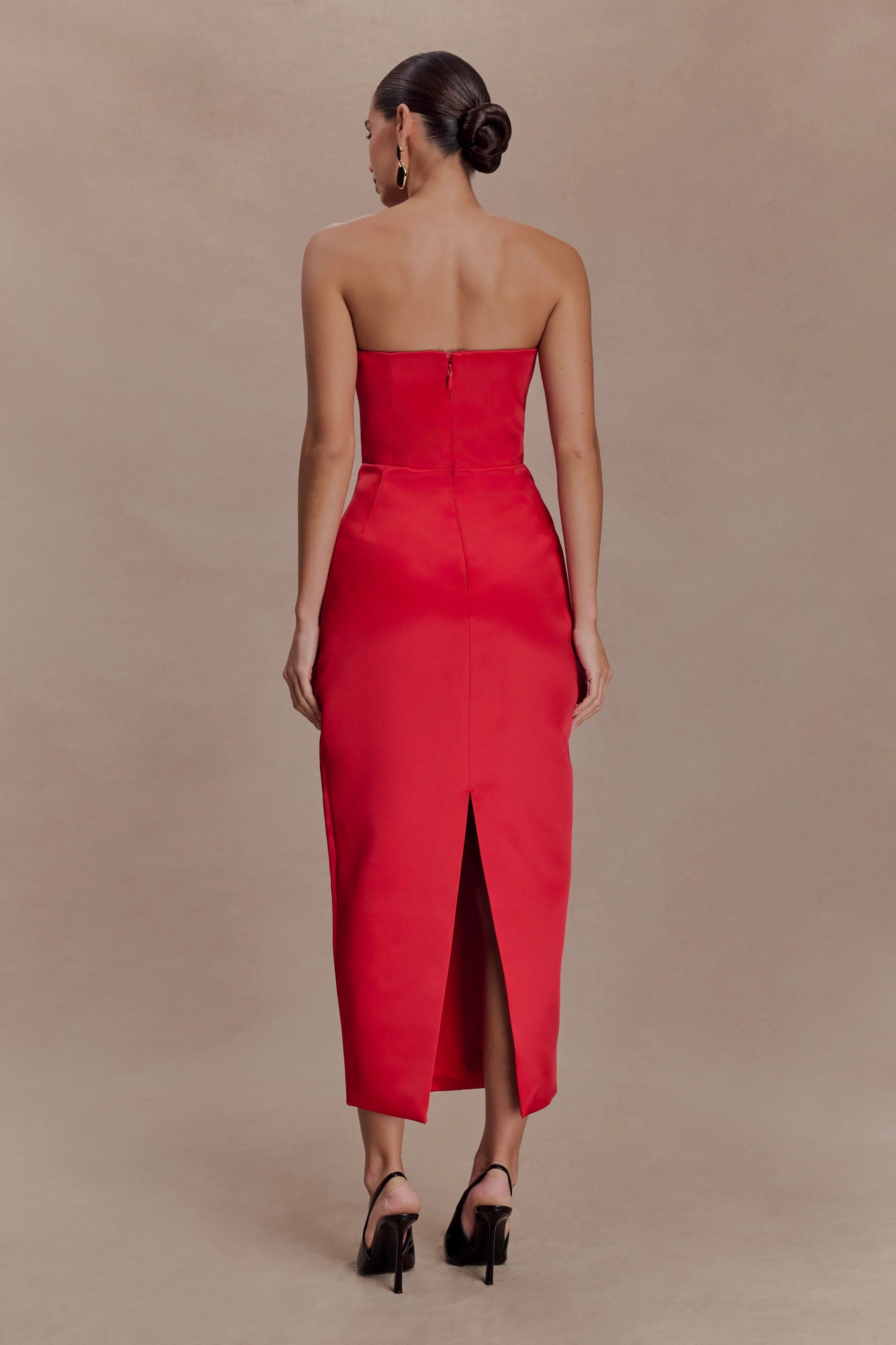 Ophelia Peplum Satin Maxi Dress Red