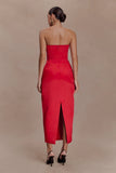 Ophelia Peplum Satin Maxi Dress Red