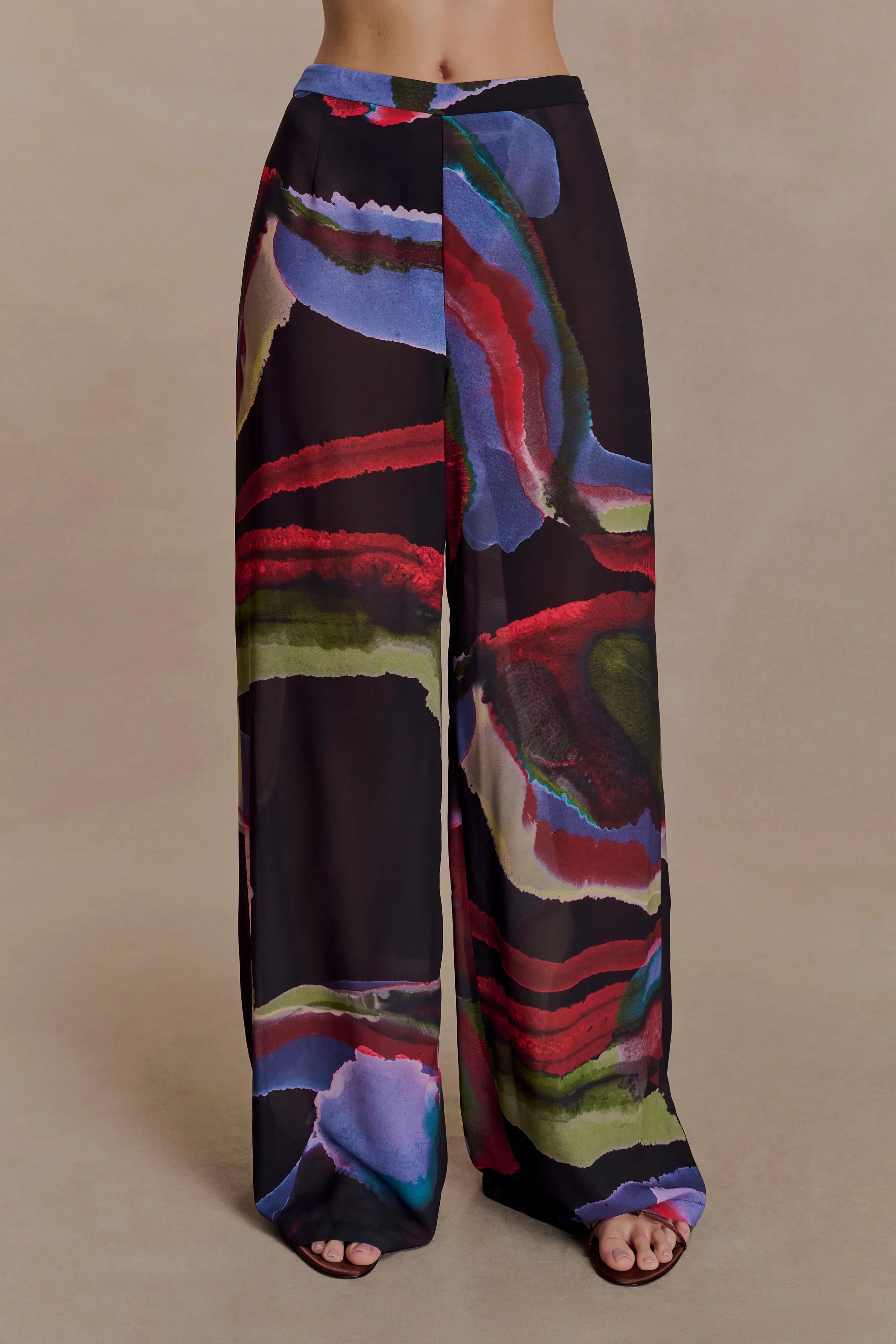 Rachel Chiffon Straight Leg Pants Multi Fluid Reverie Print