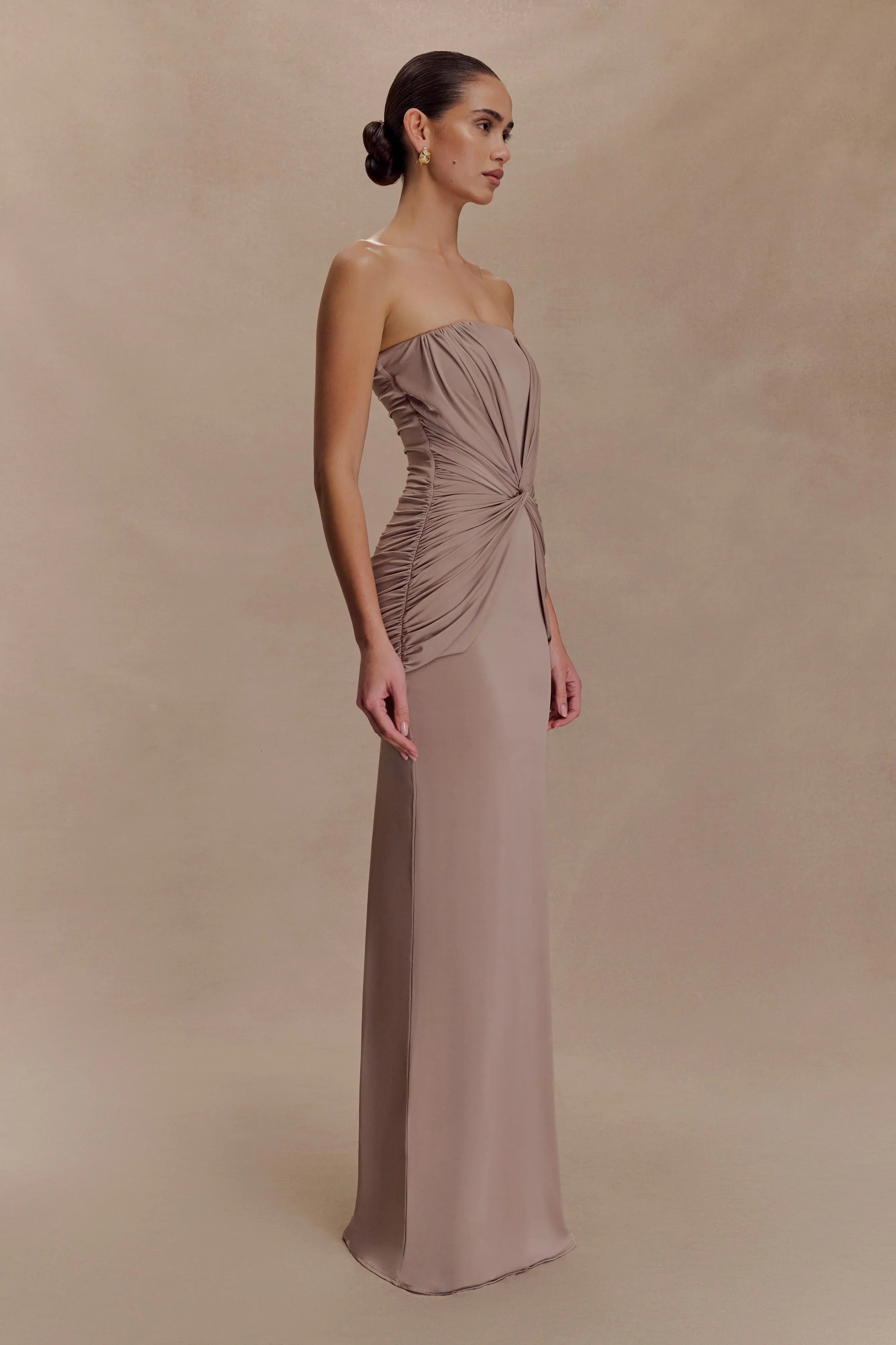 Mirren Strapless Slinky Maxi Dress Bronze