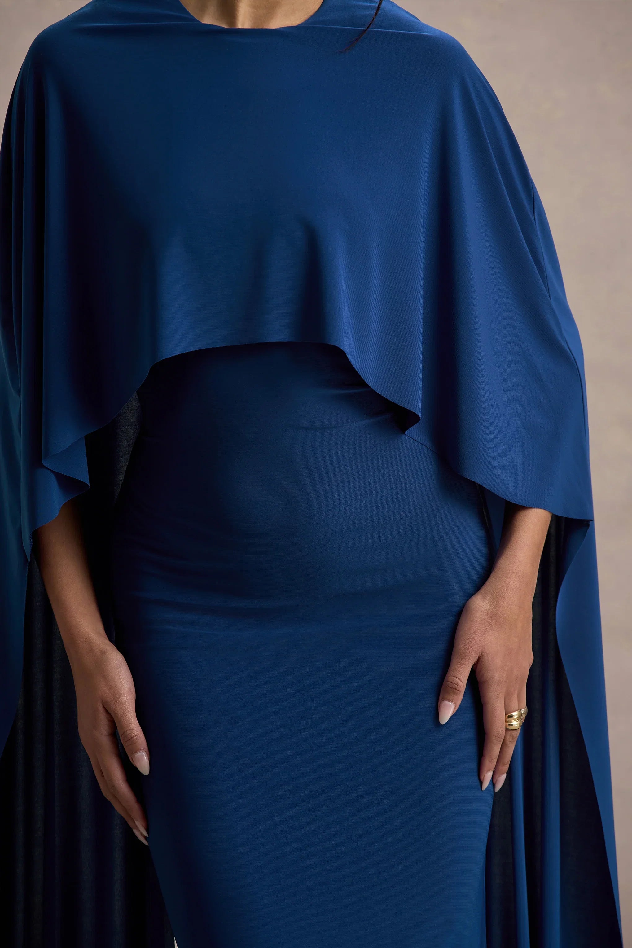 Padma Blue Draped Maxi Dress With Cape Sleeves
