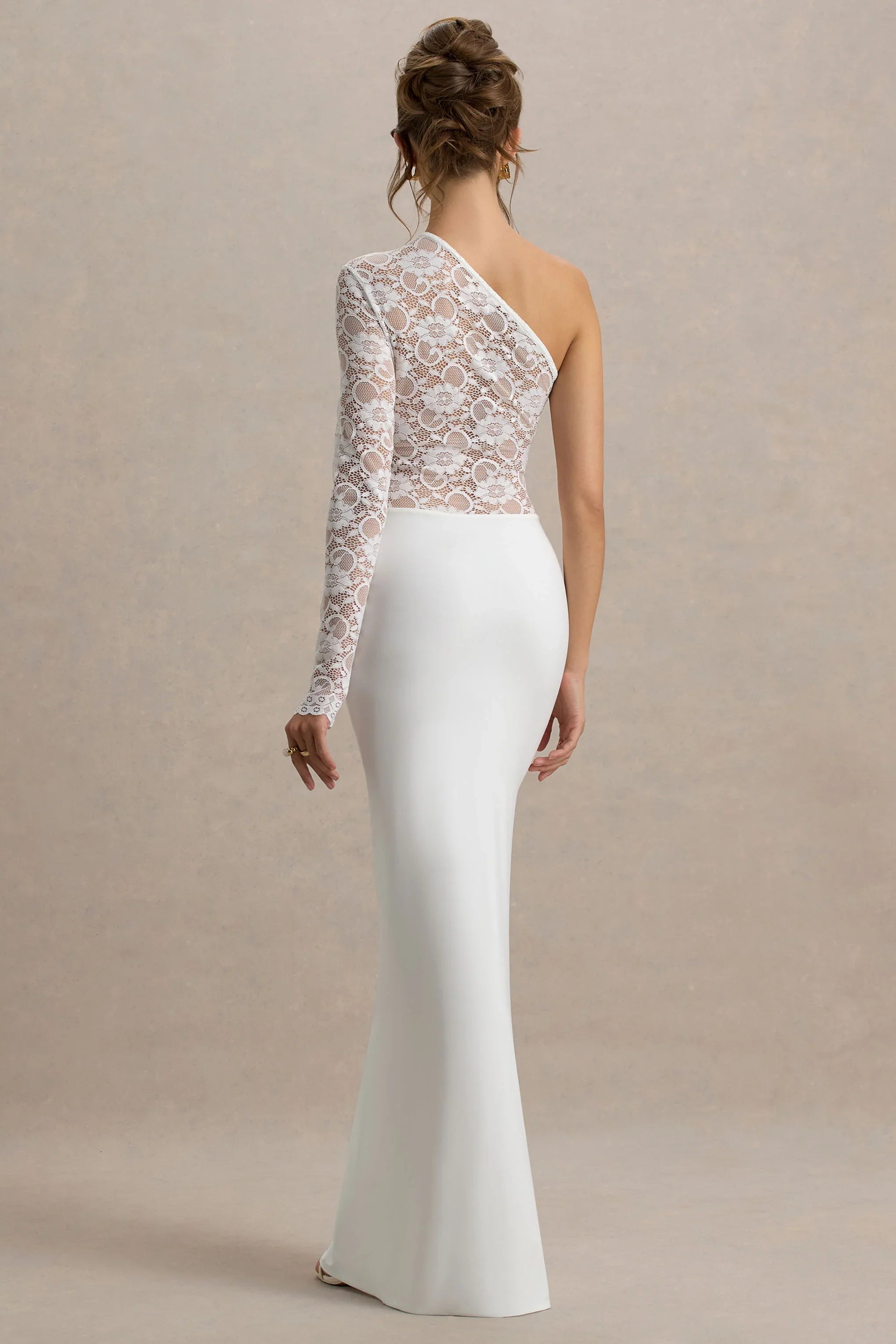 Moonlight White Asymmetric Maxi Dress With Lace Detailing