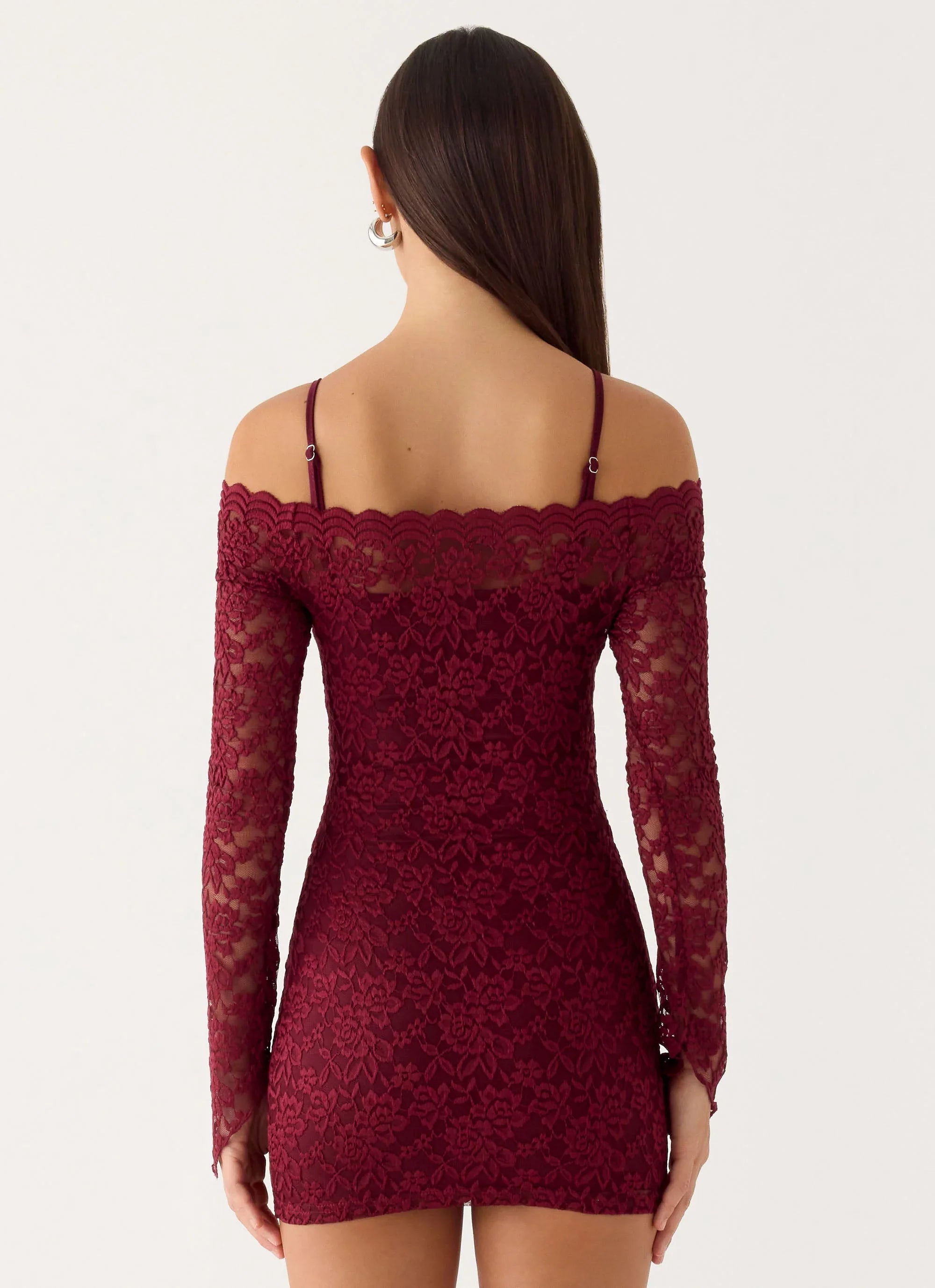 Just This Once Lace Mini Dress Merlot