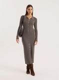 Charcoal Collared Button Down Knitted Dress