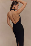 Mierah Halter Midi Dress Black
