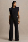 Tiff Black Crew Neck Jumpsuit With Draped Detailing