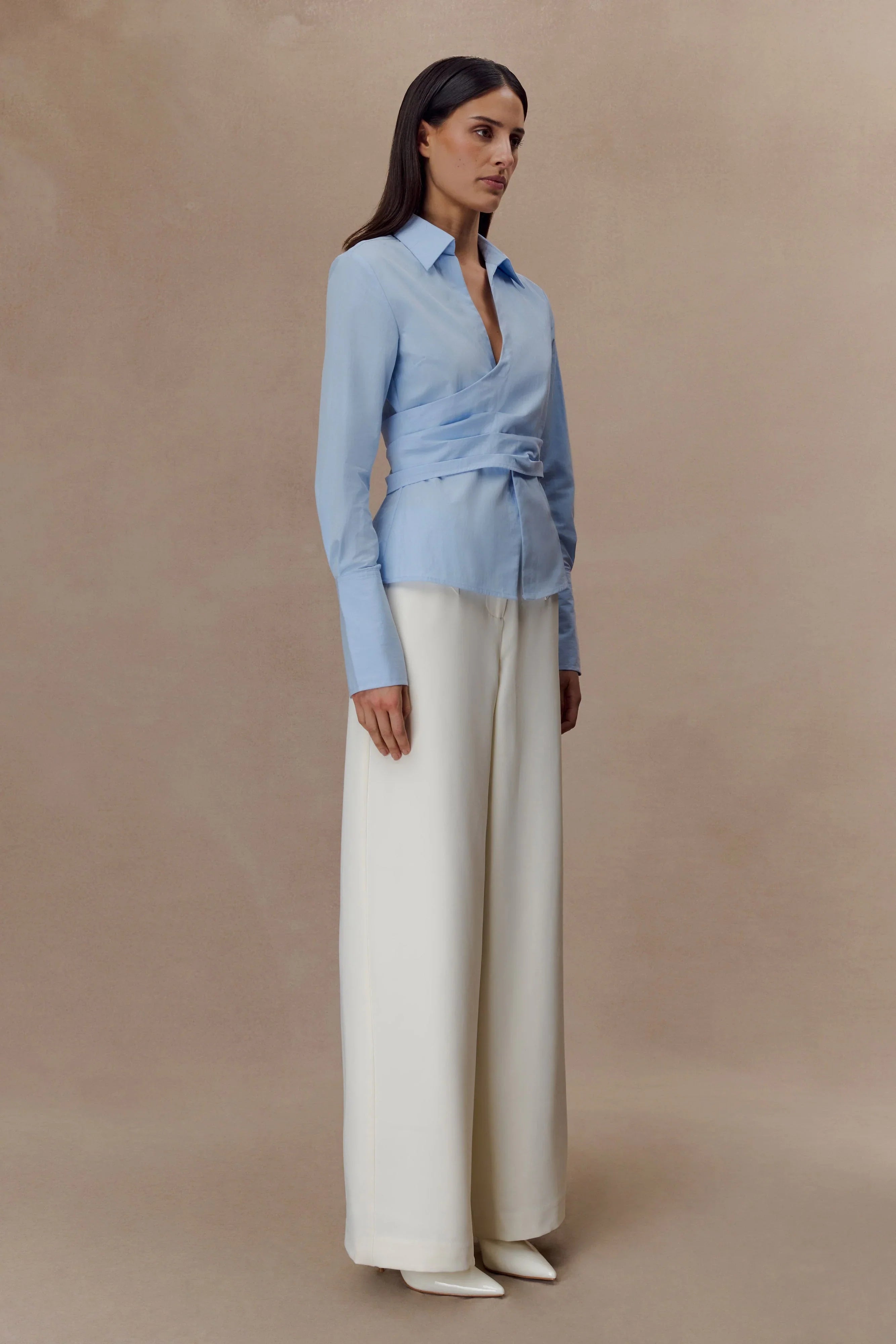 Eugenia Wrap Cotton Shirt Blue