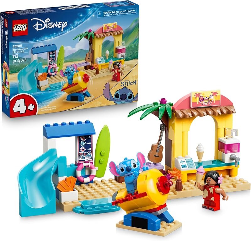LEGO Disney Beach Fun with Lilo Stitch 43280 Building Toys for Girls Boys Ages 4 Develops Fine Motor Skills 2 Minifigures 113 pieces Gift for Birthdays