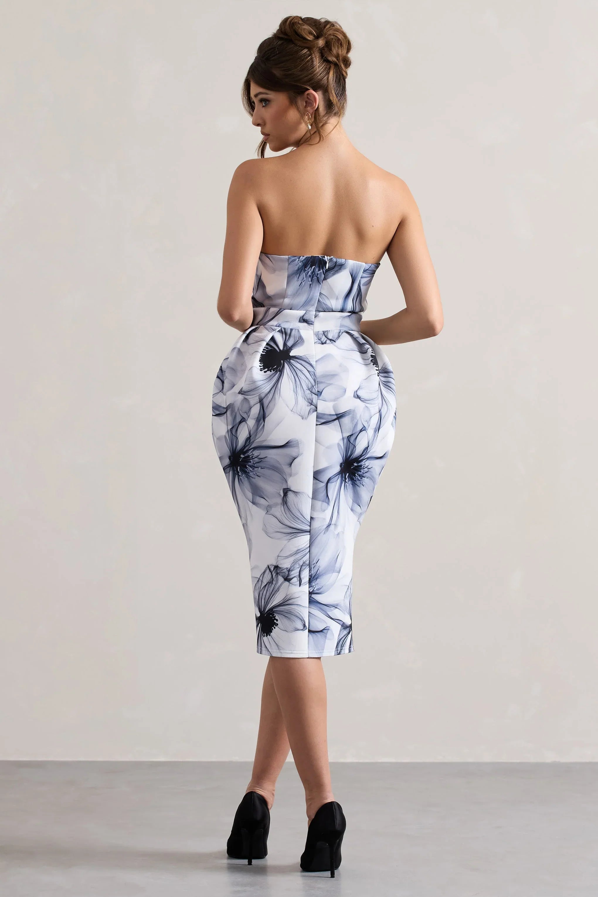 Chateau Mono Print Bandeau Midi Dress