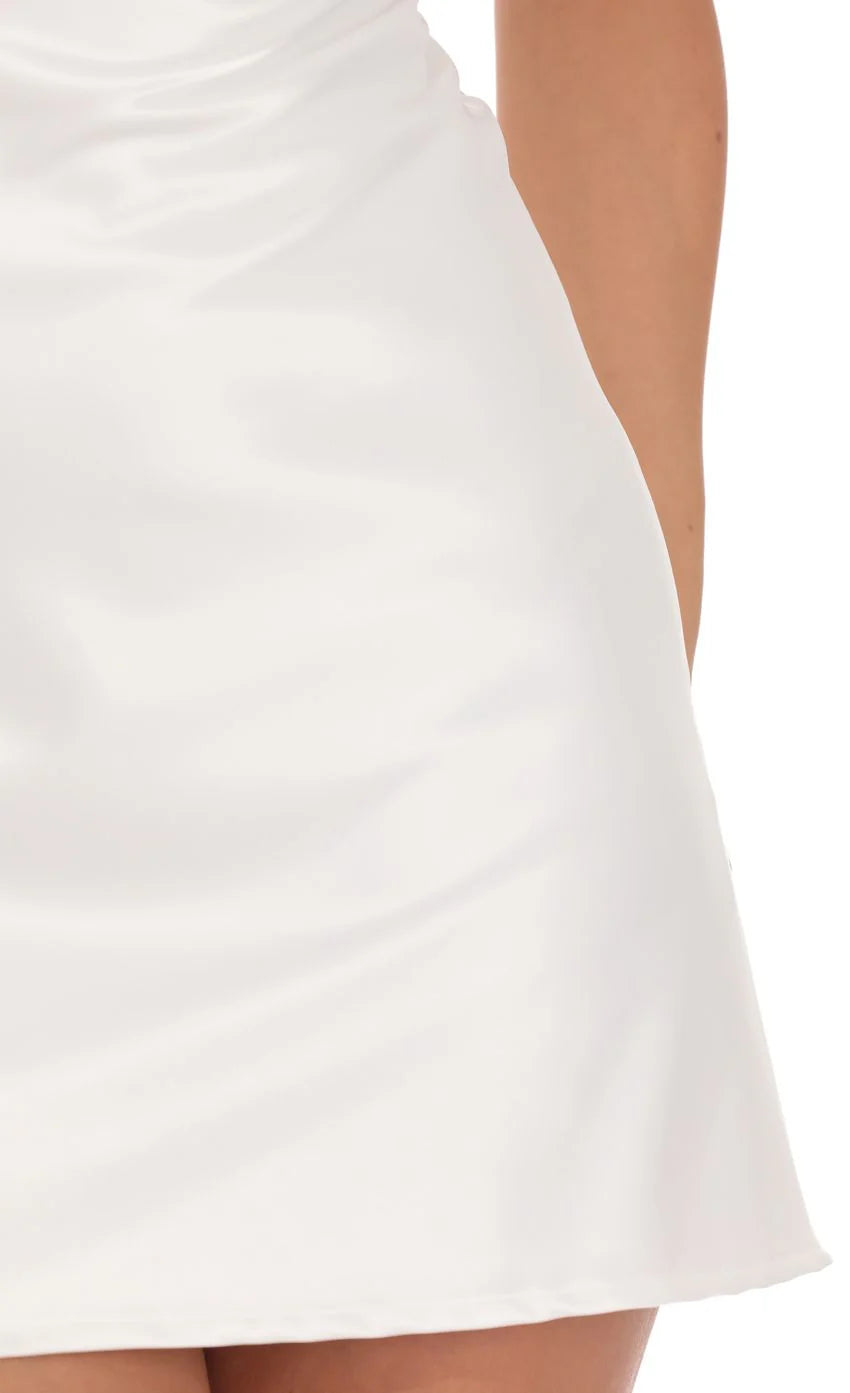 Satin Sweetheart Neck Dress in White