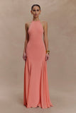 Soleil Knit And Mesh Halter Maxi Dress Coral