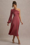 Haila Rose Pink Satin One Shoulder Midi Dress