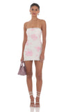 Mesh Floral Lace Strapless Bodycon Dress in White