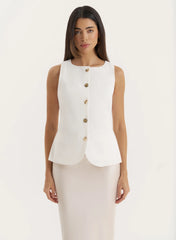 White Contrast Gold Button Tailored Waistcoat