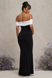 In Bloom Black White Bardot Maternity Maxi Dress With Flower
