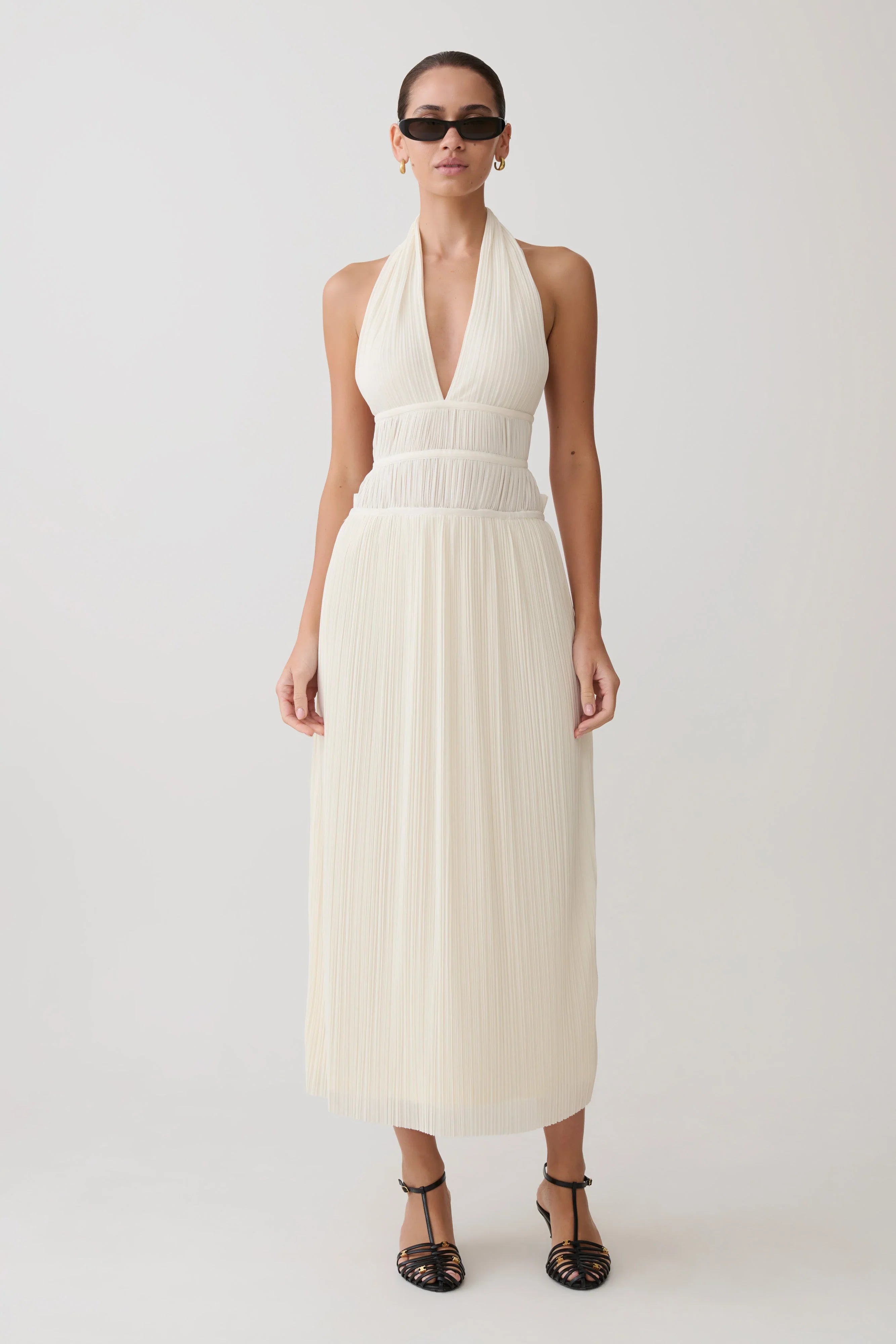 Thien Cowl Halter Midi Dress Ivory