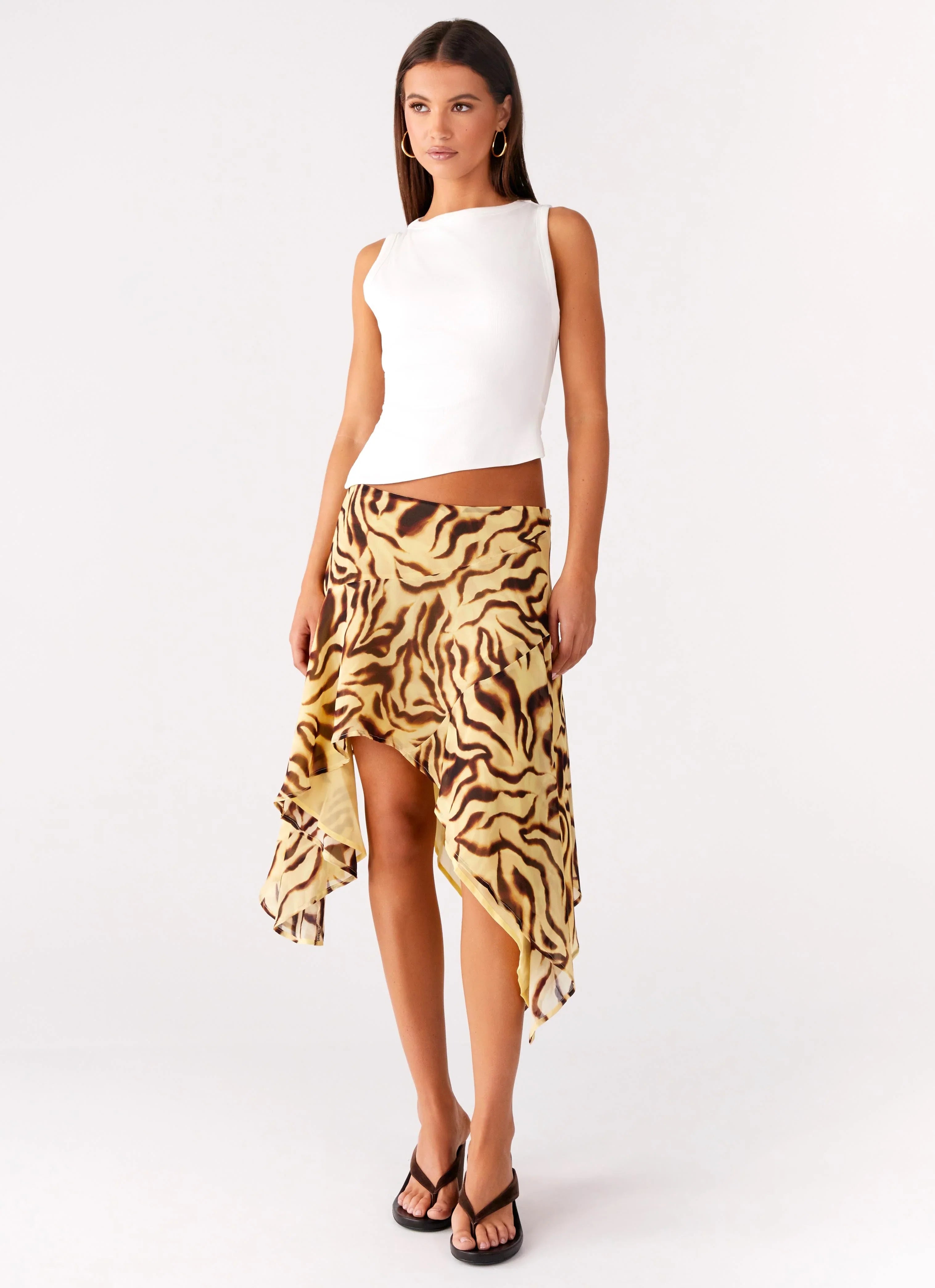 Kia Low Rise Asymmetrical Midi Skirt Laguna Print