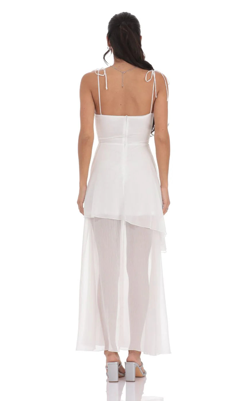 Flow Shimmer A line Maxi Dress in White