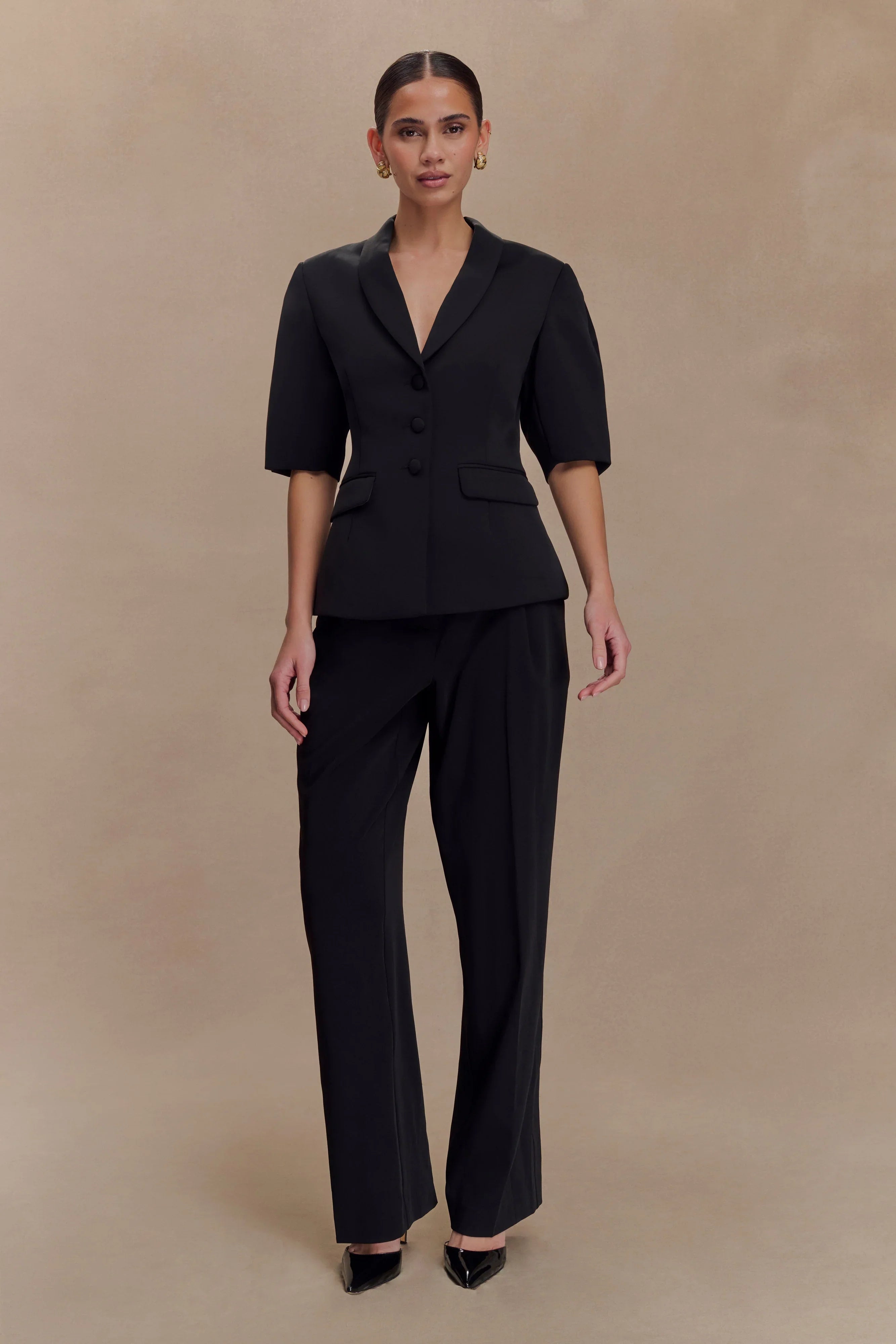 Opal Puff Sleeve Suiting Top Black