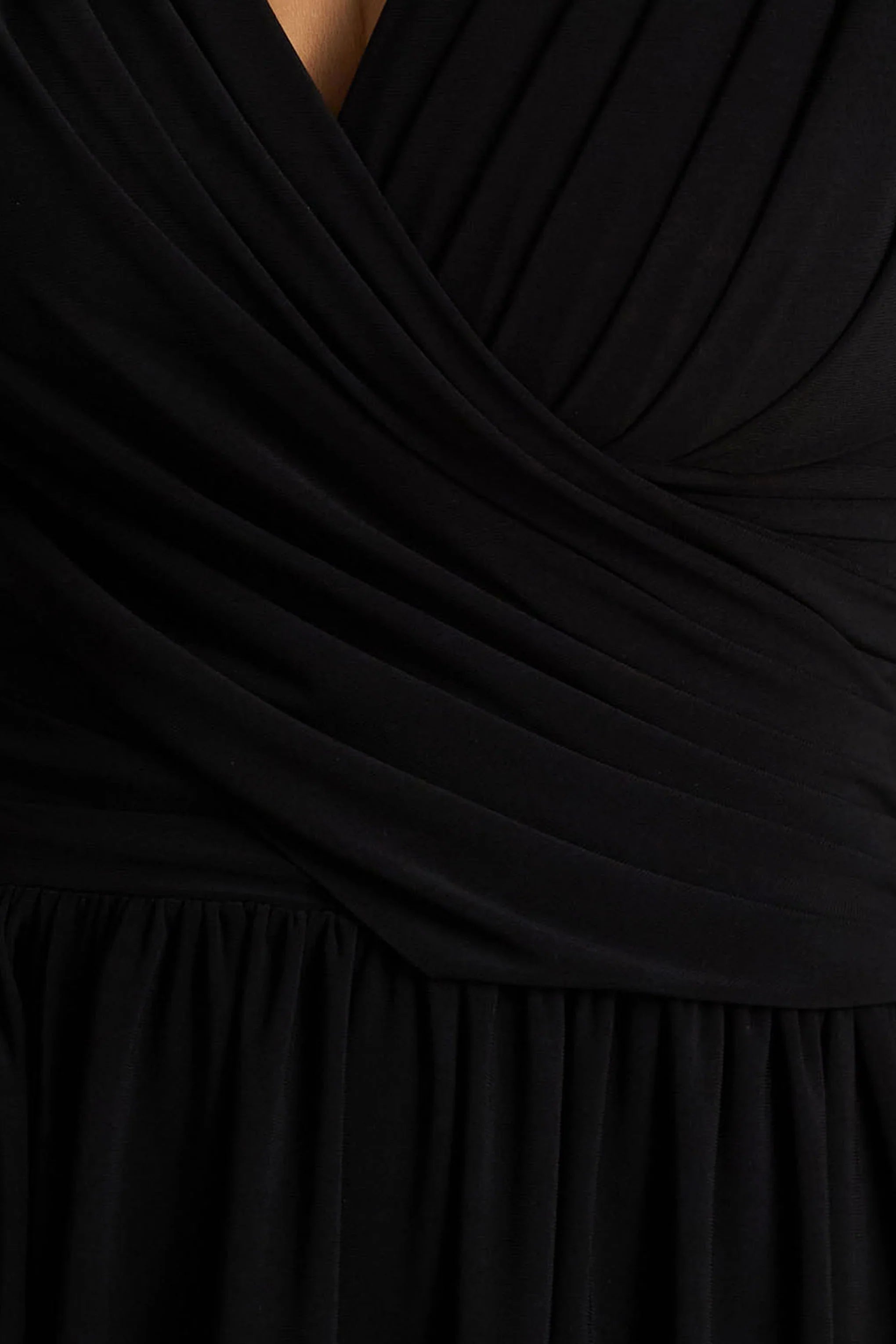 Alexis Black Plunge Neck Midi Dress With Draped And Ruched Detailing