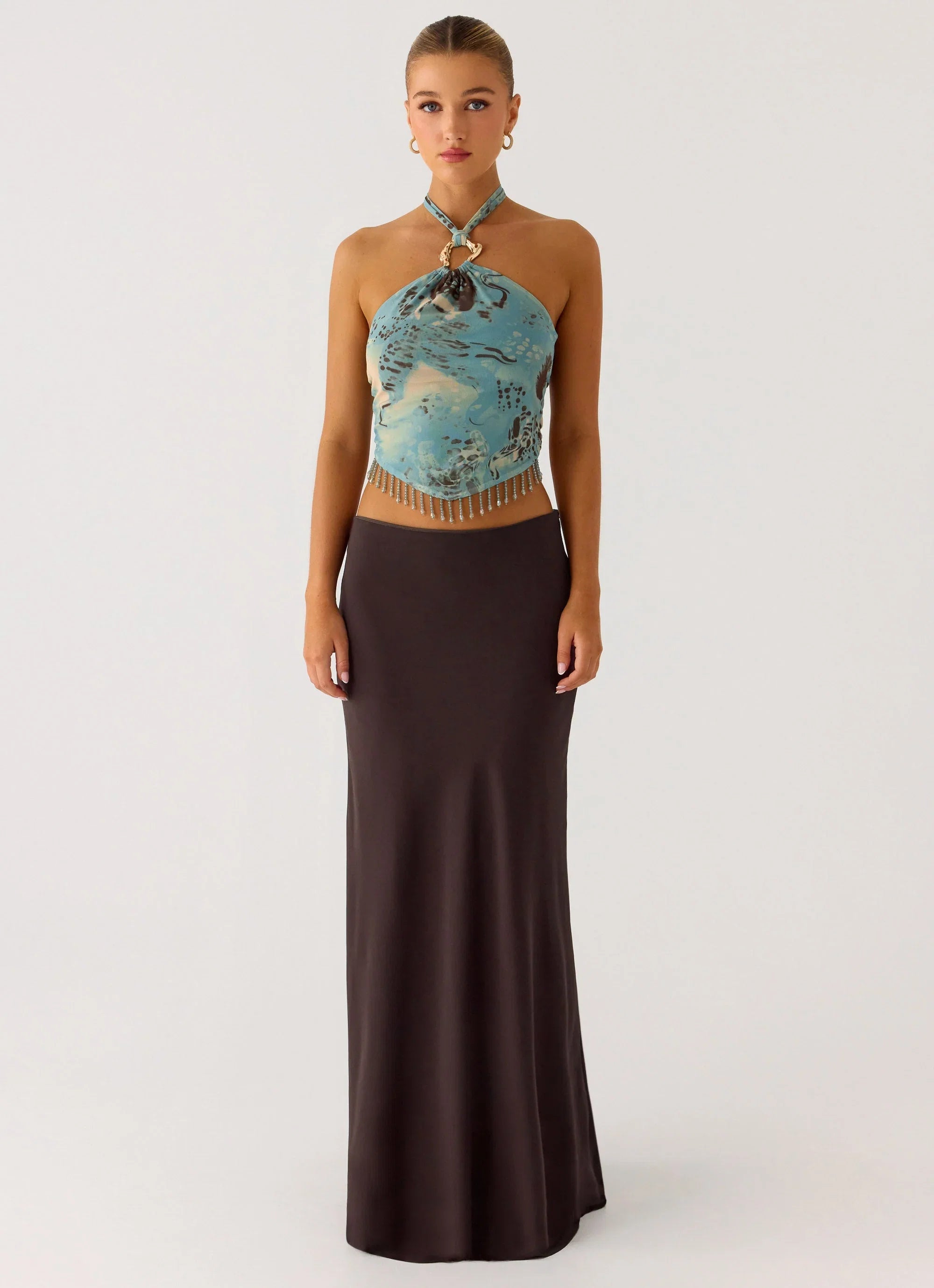 Star Girl Chiffon Maxi Skirt Cool Chocolate