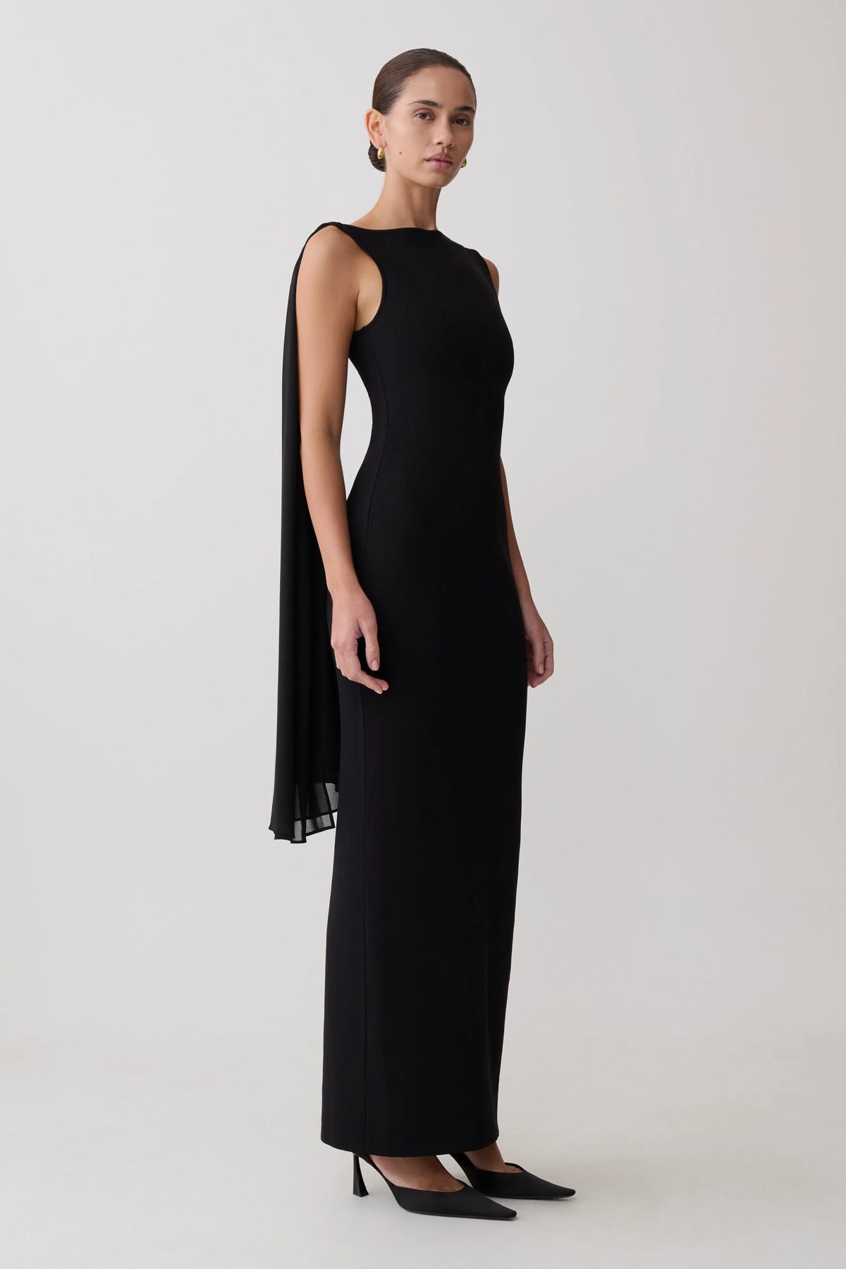 Farid Bandage Midi Dress With Chiffon Black