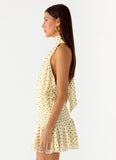 Willow Chiffon Mini Dress Yellow Polkadot