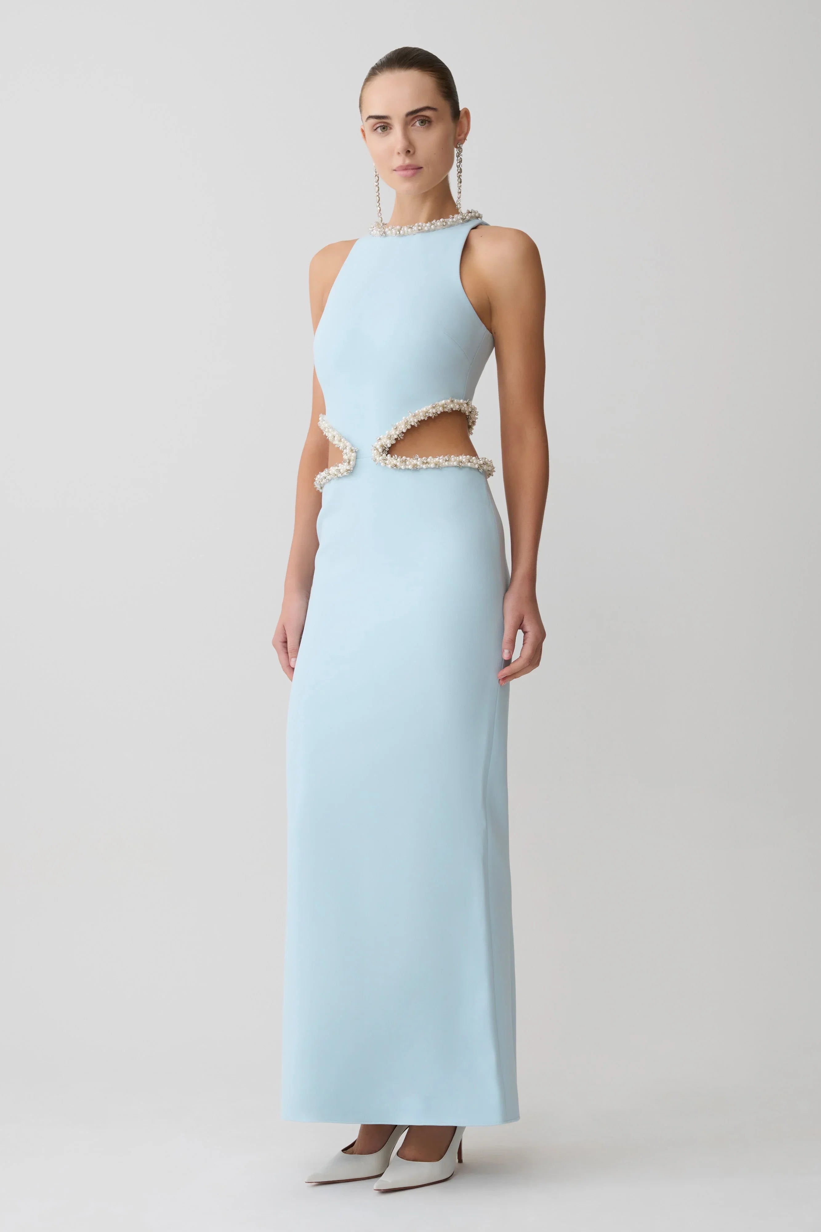 Nicole Embellished Cut Out Maxi Dress Pale Blue