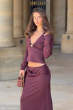 Miraby Front Ruched Knit Long Sleeve Top Dark Chocolate