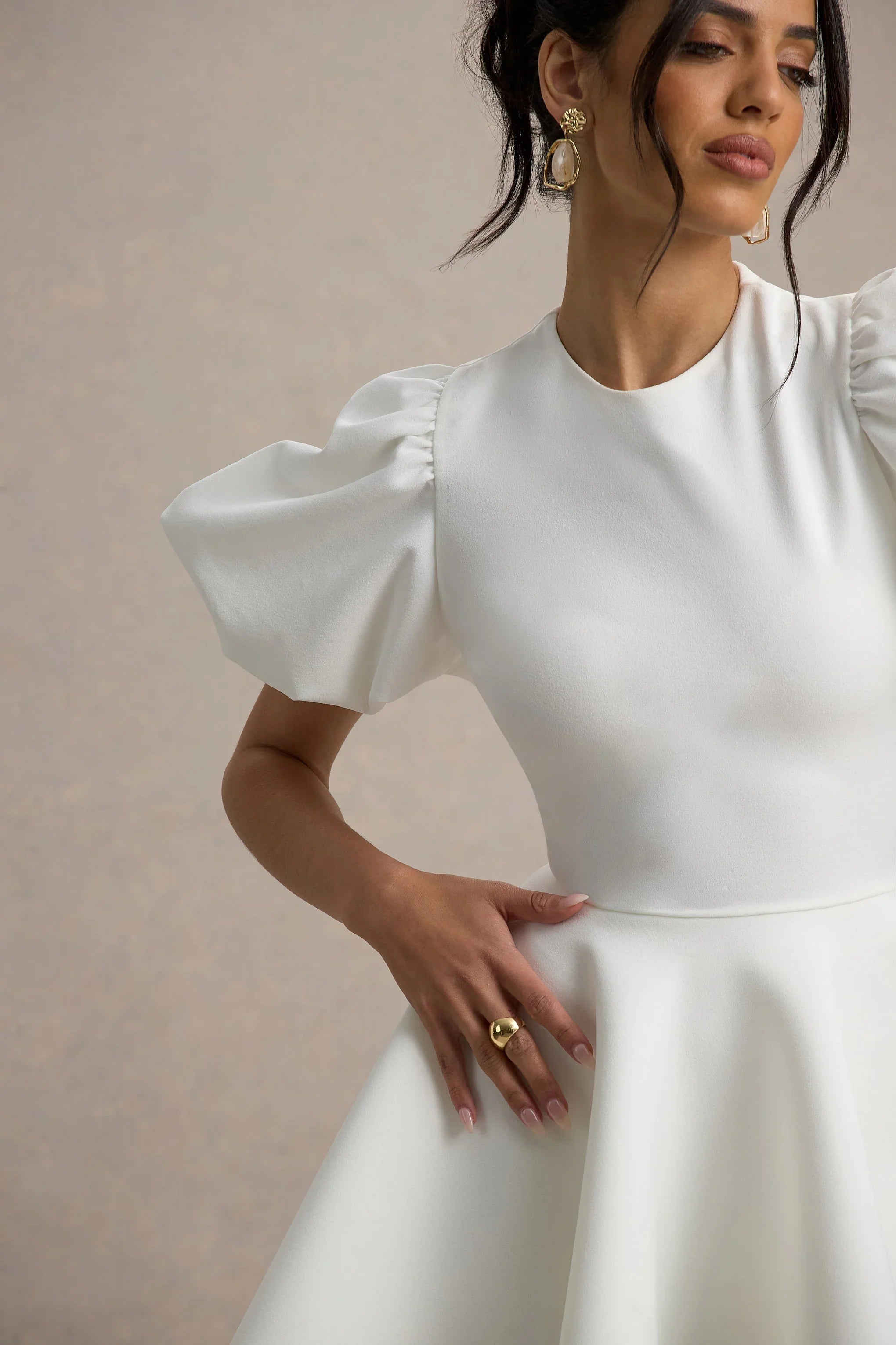 Emelia White Puff Sleeve Skater Mini Dress