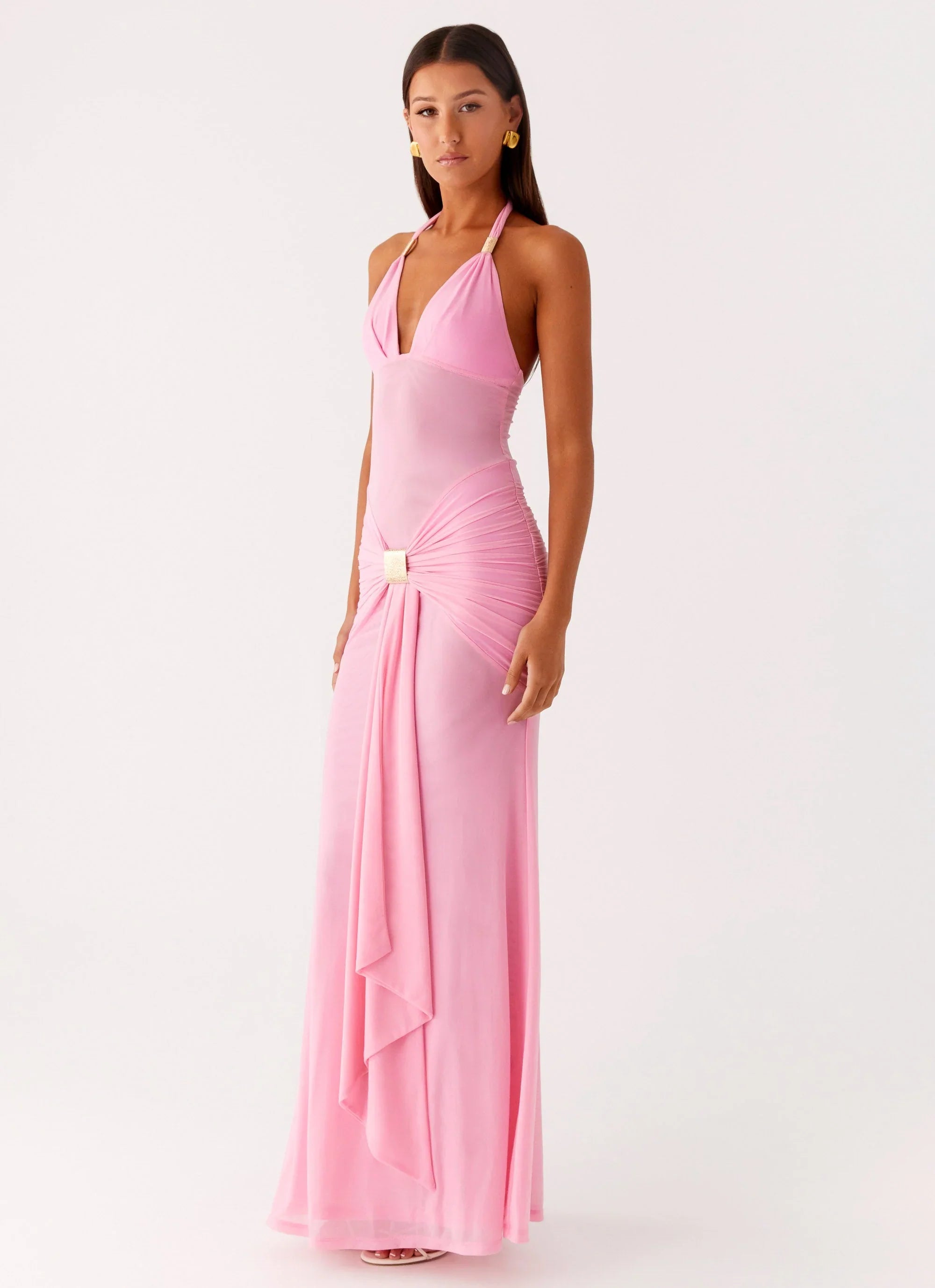 Miyah Halter Hardware Maxi Dress Baby Pink