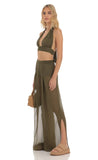 Gold Striped Three Piece Set in Olive Green